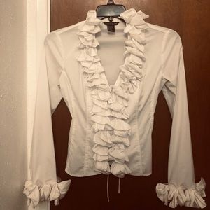 Boston Proper white ruffled shirt.